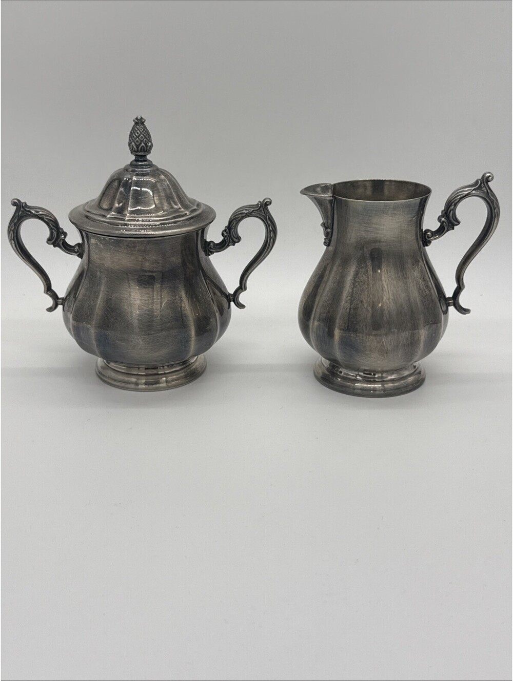 International Silver Company Handcrafted Sugar Bowl & Creamer Set Vintage Patina